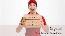  Presentation with pizza delivery - Audience pleasing slides consisting of shirt and cap holding stack backdrop and a lemonade colored foreground