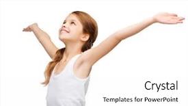  Presentation with girl design - Presentation design having shirt design happiness freedom future concept - smiling teenage girl in blank white shirt with raised hands background and a white colored foreground