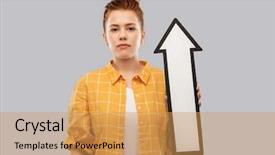  Presentation with red white grey - Beautiful slide set featuring shirt holding big white upward backdrop and a yellow colored foreground