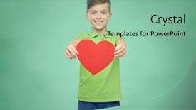 Presentation with health care - Colorful presentation theme enhanced with shirt holding blank red heart backdrop and a seafoam green colored foreground
