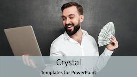  Presentation with hands holding - Colorful presentation theme enhanced with shirt holding fan of money backdrop and a light gray colored foreground