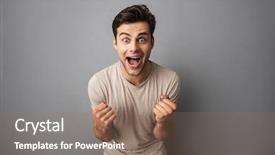  Presentation with happy sad face man - PPT layouts featuring shirt isolated over gray backgound background and a coral colored foreground