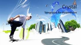  Presentation with abstract circles blur night street - Cool new presentation theme with shirt on an abstract background backdrop and a teal colored foreground