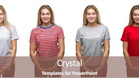  Presentation with collage - Cool new PPT layouts with shirt over white isolated backgroud backdrop and a violet colored foreground