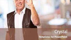  Presentation with old man - Colorful slides enhanced with shirt pant - portrait happy old man indoor backdrop and a  colored foreground