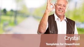  Presentation with old man and his music - Amazing PPT layouts having shirt pant - portrait happy old man outdoor backdrop and a  colored foreground