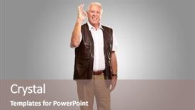  Presentation with old man - Slides having shirt pant - portrait happy old man background and a  colored foreground