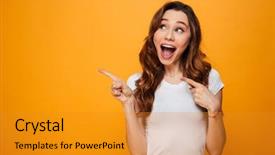  Presentation with cheerful - Slide set featuring shirt pointing and looking away background and a gold colored foreground