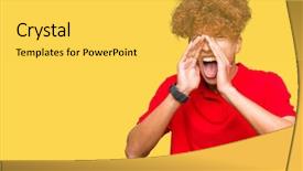  Presentation with afro hair salon - Audience pleasing PPT theme consisting of shirt shouting angry out loud backdrop and a  colored foreground