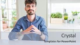  Presentation with optimistic - Presentation theme with shirt sitting on white table background and a light blue colored foreground