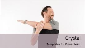  Presentation with photo - Beautiful PPT layouts featuring shirt smiling and stretching arms backdrop and a light gray colored foreground