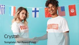  Presentation with shaking hands - Beautiful slides featuring shirt standing isolated over blue backdrop and a light blue colored foreground