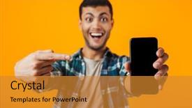  Presentation with cheerful - PPT layouts featuring cheerful young man wearing plaid background and a  colored foreground