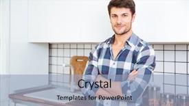  Presentation with confident - PPT theme consisting of shirt standing with arms cross background and a  colored foreground