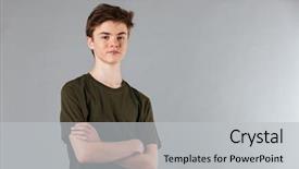  Presentation with portrait happy family smiling - Colorful presentation enhanced with shirt standing with arms folded backdrop and a light gray colored foreground