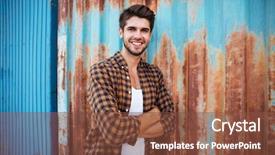  Presentation with metal - Beautiful PPT layouts featuring shirt standing with hands folded backdrop and a tawny brown colored foreground