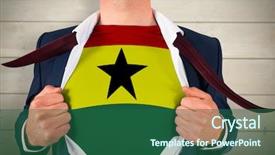  Presentation with ghana flag - Colorful slide deck enhanced with shirt to reveal ghana flag backdrop and a ocean colored foreground