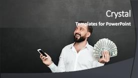 Presentation with mobile money - Presentation design consisting of shirt winning lots of cash background and a dark gray colored foreground