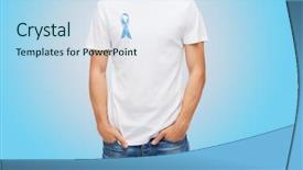  Presentation with cancer care - Slide deck featuring shirt with blue prostate cancer background and a sky blue colored foreground