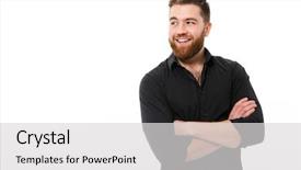  Presentation with business intelligence white robotic arm - Theme featuring shirt with crossed arms looking background and a light gray colored foreground