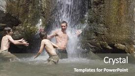  Presentation with father - Slide set featuring shirtless father with two sons playing under waterfall background and a gray colored foreground