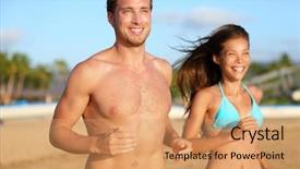  Presentation with running race - Amazing slide deck having shirtless handsome man fitness model backdrop and a coral colored foreground