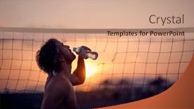  Presentation with beach volleyball - Theme having shirtless-male-refreshing-after-playing background and a coral colored foreground
