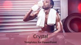  Presentation with protein shake - PPT theme having shirtless man drinking protein shake background and a coral colored foreground