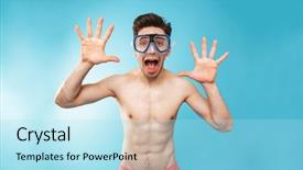  Presentation with swim - Beautiful presentation design featuring shirtless man in swim mask backdrop and a light blue colored foreground
