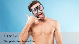  Presentation with swimming - PPT theme having shirtless man in swimming mask background and a coral colored foreground