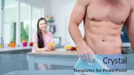  Presentation with safety in kitchen - Presentation theme enhanced with shirtless man ironing in kitchen background and a  colored foreground