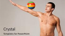  Presentation with rolling ball - Presentation theme with shirtless man looking at ball background and a soft green colored foreground