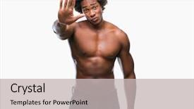  Presentation with hand palm - Audience pleasing theme consisting of shirtless man showing nude body backdrop and a  colored foreground