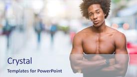  Presentation with 3 d man person - Slides having shirtless man showing nude body background and a  colored foreground