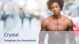  Presentation with afro - Slide deck consisting of shirtless man showing nude body background and a  colored foreground