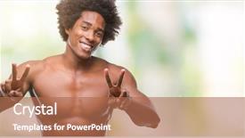  Presentation with afro - Presentation theme with shirtless man showing nude body background and a coral colored foreground