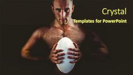  Presentation with rugby - Beautiful PPT layouts featuring shirtless rugby player holding ball on white background backdrop and a wine colored foreground