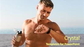  Presentation with holding bucket while water droplet - Amazing slide deck having shirtless sportsman holding water bottle backdrop and a tawny brown colored foreground