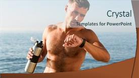  Presentation with holding bucket while water droplet - Presentation theme having shirtless sportsman holding water bottle background and a sky blue colored foreground