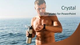  Presentation with holding bucket while water droplet - Audience pleasing presentation consisting of shirtless sportsman holding water bottle backdrop and a sky blue colored foreground