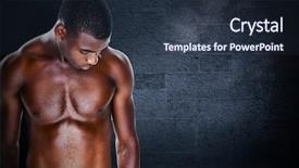  Presentation with special education young adult man - PPT theme with shirtless young man against black background and a wine colored foreground