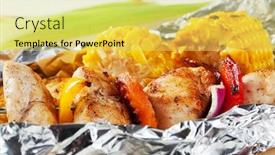  Presentation with kebab - Cool new presentation theme with shish kebab and grilled corn on tinfoil backdrop and a yellow colored foreground