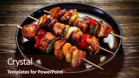  Presentation with grilled - Colorful PPT theme enhanced with shish kebabs - grilled meat backdrop and a wine colored foreground