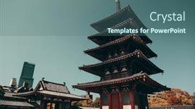  Presentation with osaka - Audience pleasing theme consisting of shitennoji-temple-in-osaka-japan backdrop and a ocean colored foreground