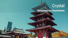  Presentation with osaka - Slide deck consisting of shitennoji temple in osaka japan background and a teal colored foreground