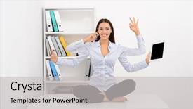  Presentation with shiva - Beautiful PPT layouts featuring shiva - smiling busy successful business woman backdrop and a light gray colored foreground