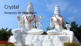  Presentation with andhra pradesh - Theme having shiva parvathi statues on kailasagiri background and a light blue colored foreground