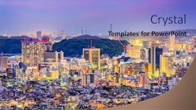  Presentation with city japan - Audience pleasing PPT theme consisting of shizuoka city japan downtown skyline backdrop and a light blue colored foreground