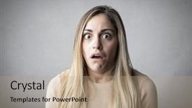  Presentation with neutral colors - PPT theme consisting of shock - schocked girl on neutral background background and a coral colored foreground