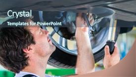 Presentation with car service - Colorful PPT layouts enhanced with shock absorber - mechanic working wheel in car backdrop and a ocean colored foreground